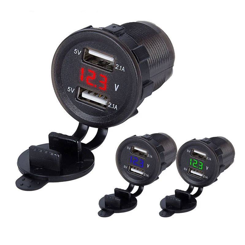 

Car Dual USB Charger Socket Adapter LED Display with Dust Cover Power Socket Car Motorcycle Waterproof USB Quick Charge