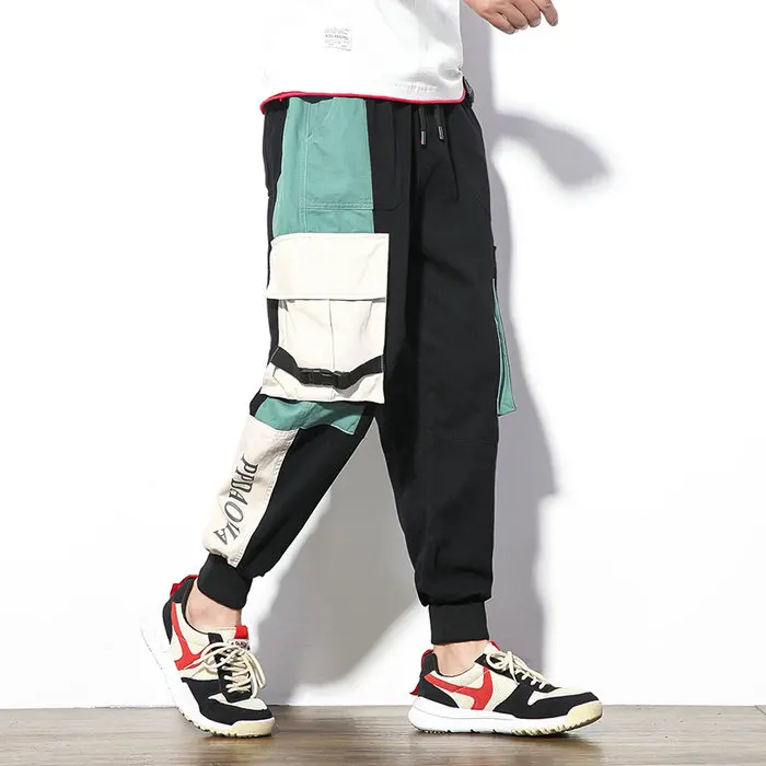 Новые западные Harajuku боковые ленты мужские брюки для бега хип хоп Уличная осень зима обычная, высокая, на выход мужские шаровары - Цвет: Черный