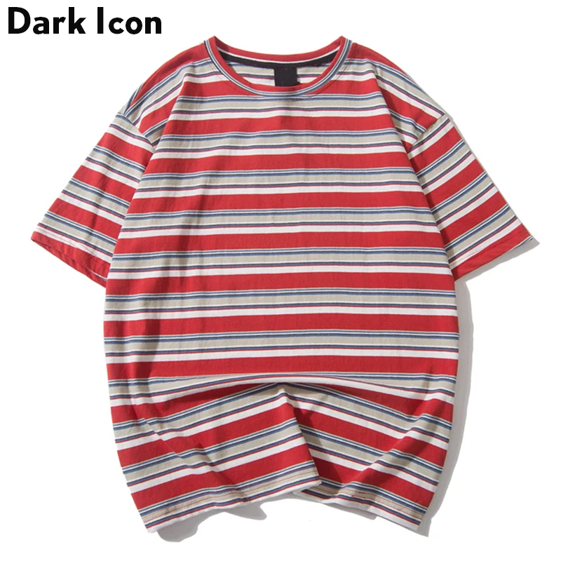 

Dark Icon Striped T-shirt Men O-neck Short Sleeved Men's Tshirts 2019 Summer Classic Stripe Tee Shirts 3Colors