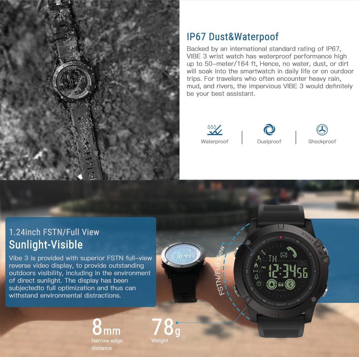 Zeblaze VIBE3 Android IOS Bluetooth 5ATM год супер-длительный режим ожидания умные часы