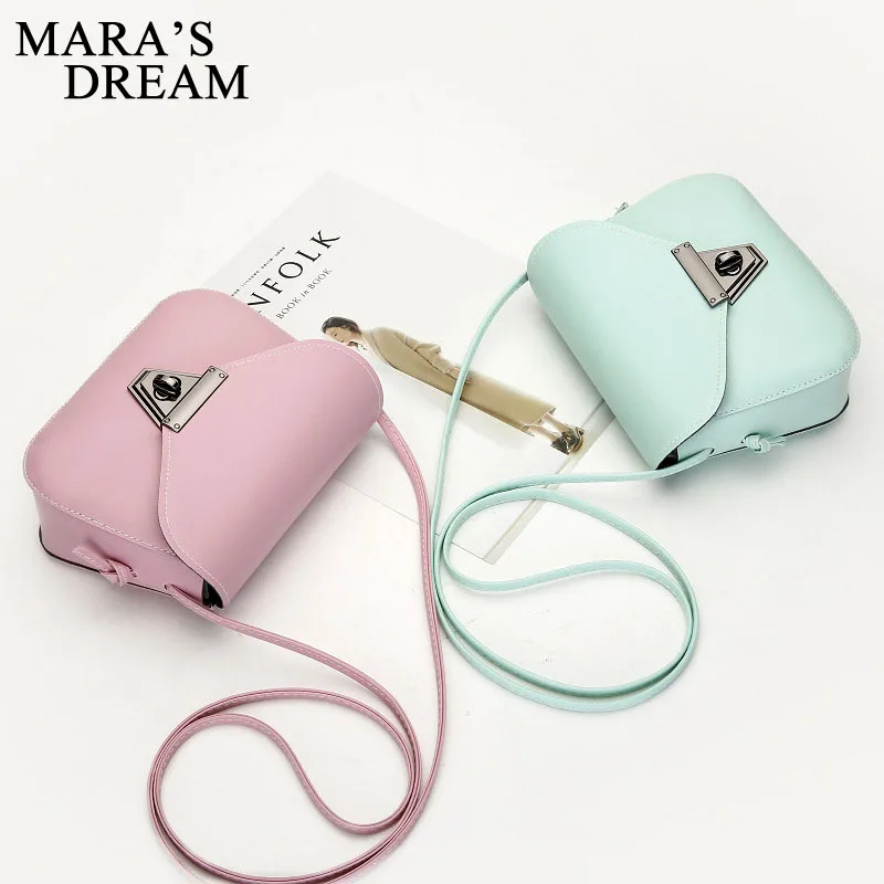 مارا حلم 2019 أزياء النساء صغيرة أكياس Crossbody بو الجلود الحلوى اللون صغيرة رفرف حقائب كتف للفتيات حقيبة ساعي