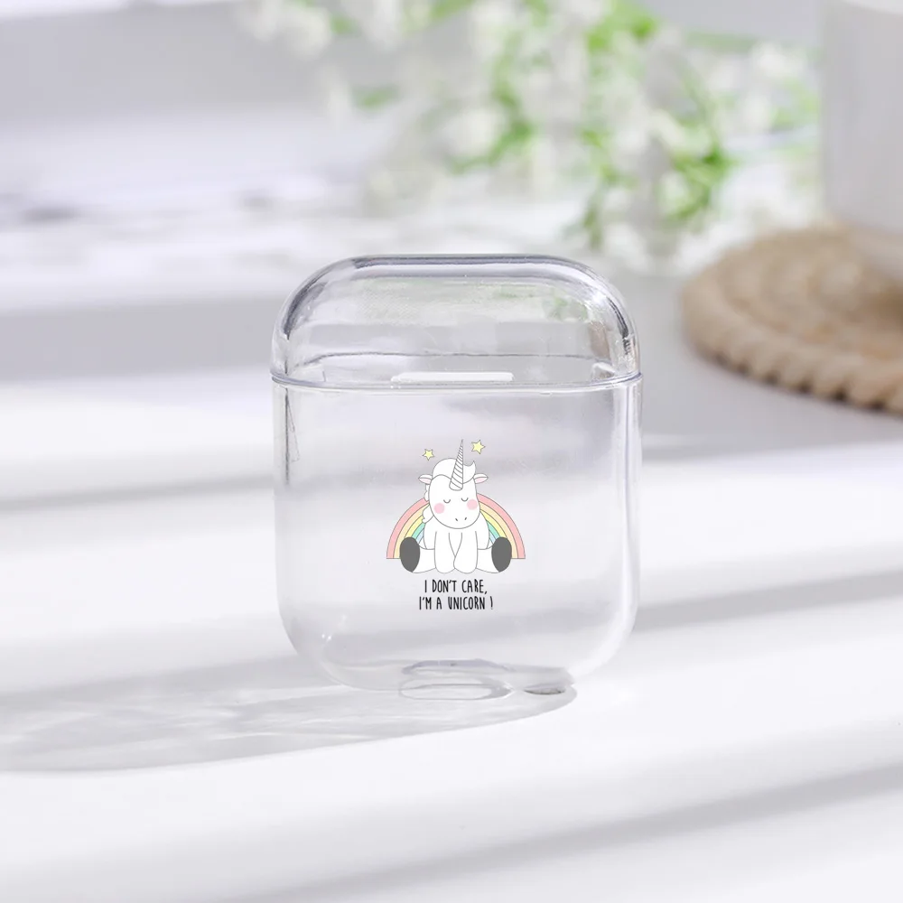 

Cases For Airpods Cute unicorn Painted Transparent Hard PC Cases For AirPods Cases Protective Cover Wireless Earphone Case
