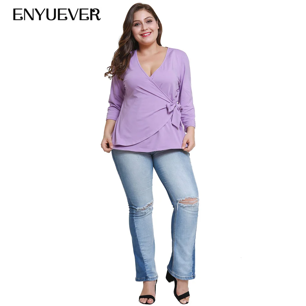 Manga Larga Cuello Encaje Chemisier Womens Casual Mujeres Plus Mujer Femme V Tops De Las Fajas Camisa 2019 Camisas Enyuever Tamaño Blusa Clothes woman Top wR0Ovnn8q