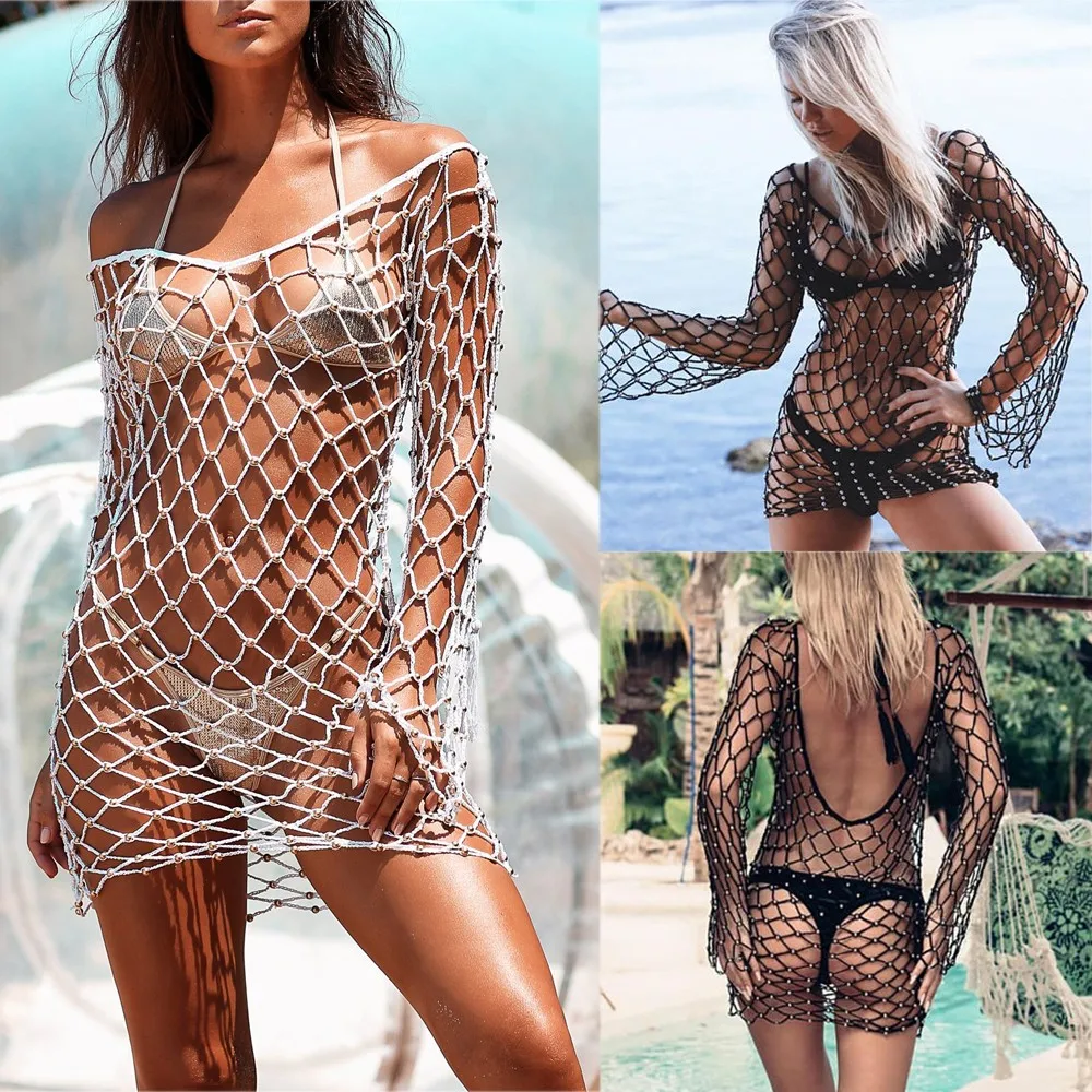 

Women Crochet Weave Knit Hollow Rope Bead Bathing Suit Bikini Biquini Tankini Swimwear Beach Wear Sexy Swimsuit Smock Cover Up