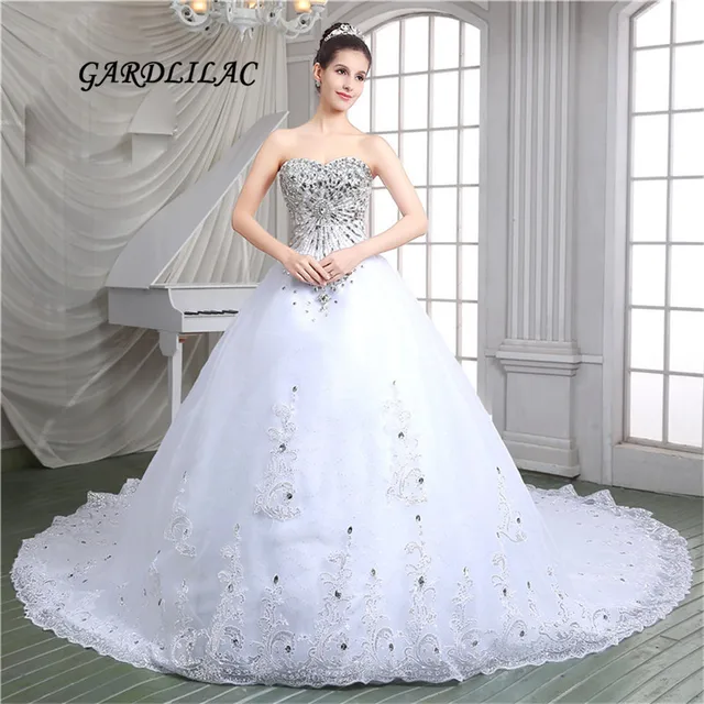 Luxurious White Ball Gown Wedding Dresses 2017 Tulle With Silver Luxurious White Ball Gown Wedding Dresses 2017 Tulle With Silver Lace Liques Crystal Party