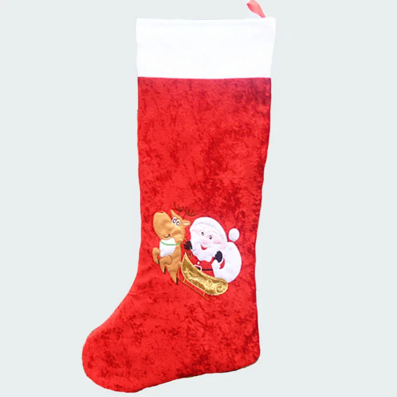 

81cm length large christmas stockings with santa claus and reindeer pattern fleece xmas gift bags santa claus bag