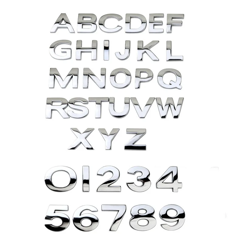 

Car 3D Letter Car Sticker English Letter Car Logo DIY Alphanumeric Metal Body Sticker Word Mark Tail From A to Z
