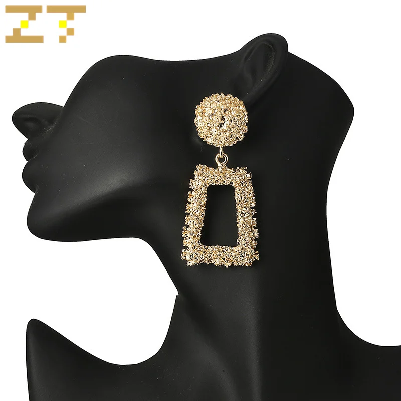 

Hot Sale Fashion Statement Metal Gold Silver Color Geometric Round Square Big Dangle Drop Vintage Earrings for Women Jewelry