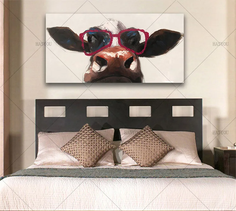 Hand-Painted-Cartoon-Animal-Oil-Painting-Cool-Glass-Cow-Modern-Abstract-Animal-Cow-Oil-Painting-Canvas (4)