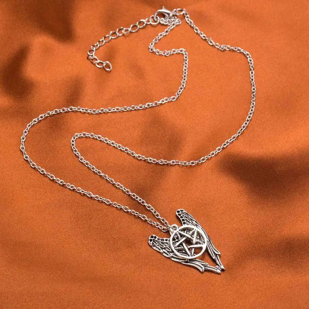 Ожерелье со сверхъестественной пентаграммой, Пентакль, Кастиель, крылья ангела, винтажное античное серебро, кулон, ювелирные изделия для мужчин и женщин