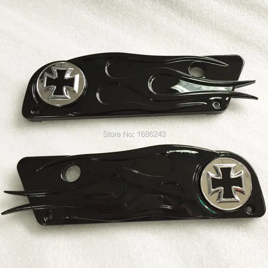 Black Cross Saddlebag Latch Cover Set For 1993 2013 Harley Touring Hard