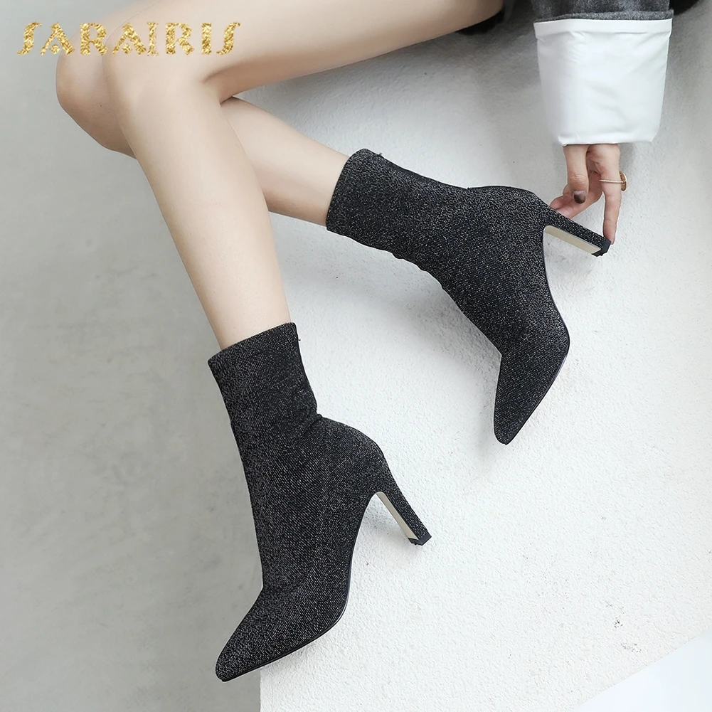 

SARAIRIS NEW plus size 34-43 Pointed Toe Elegant Boots Woman Shoes High Heels Autumn Ankle Boots Female Shoes Woman
