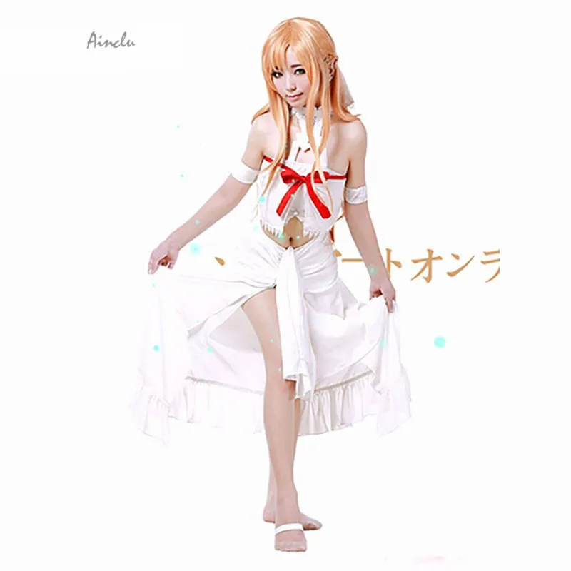 

Ainclu Customize Costume Sword Art Online White Yuuki Asuna Spirit Ear Cosplay women Costume For Halloween Christmas