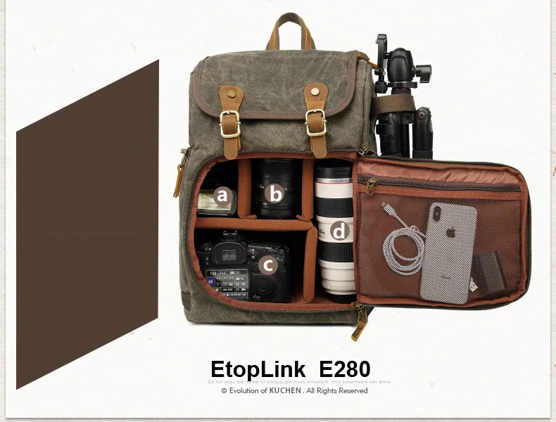 EtopLink E280 фотографии Камера сумка малая партия, на плечо рюкзак Водонепроницаемый большой объем воск Водонепроницаемый парусиновая сумка для наружной камеры