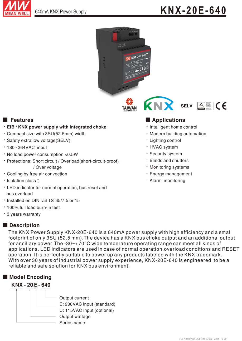 Специальные предложения MEAN WELL KNX-20E-640 19,2 W 30V 640mA meanwell KNX-20E 180-264VAC импульсные источники питания