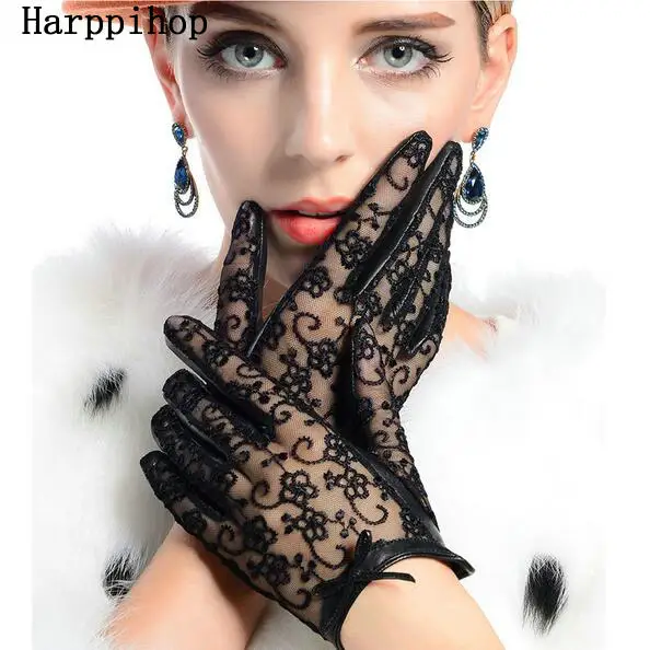 

2017 Hot Sale Medival Women Lace Genuine Leather Gloves Unlined Nappa Lambskin Wrist Sunscreen Glove Free Shipping