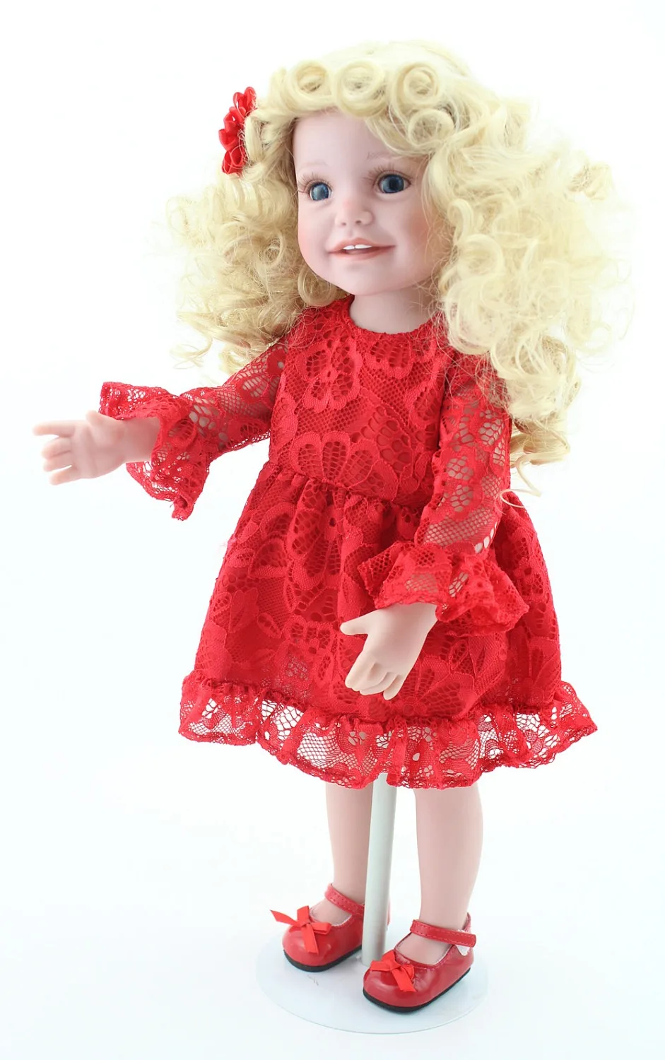 

American Baby Dolls Reborn Kids Lifelike Girls Red Dress Beautiful Full Vinyl Silicone Birthday Gifts Fashion Doll Blonde Hair