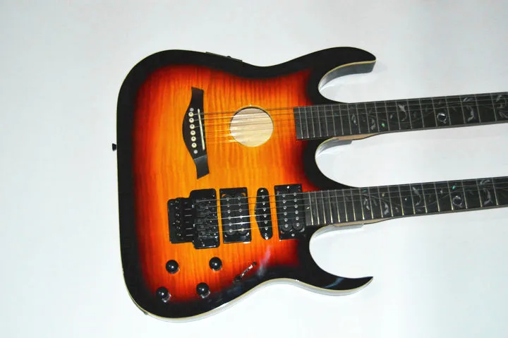 

Factory custom acoustic Ibz double neck guitar 6 string finshman EQ electric guitar sundown electric guitar and folk combination