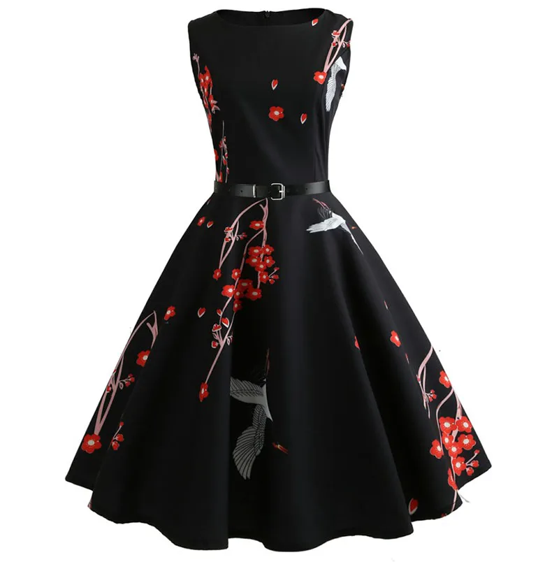 Summer Womens Dresses 2021 Casual Floral Retro Vintage 50s 60s Robe Rockabilly Swing Pinup Vestidos Valentines Day Party Dress