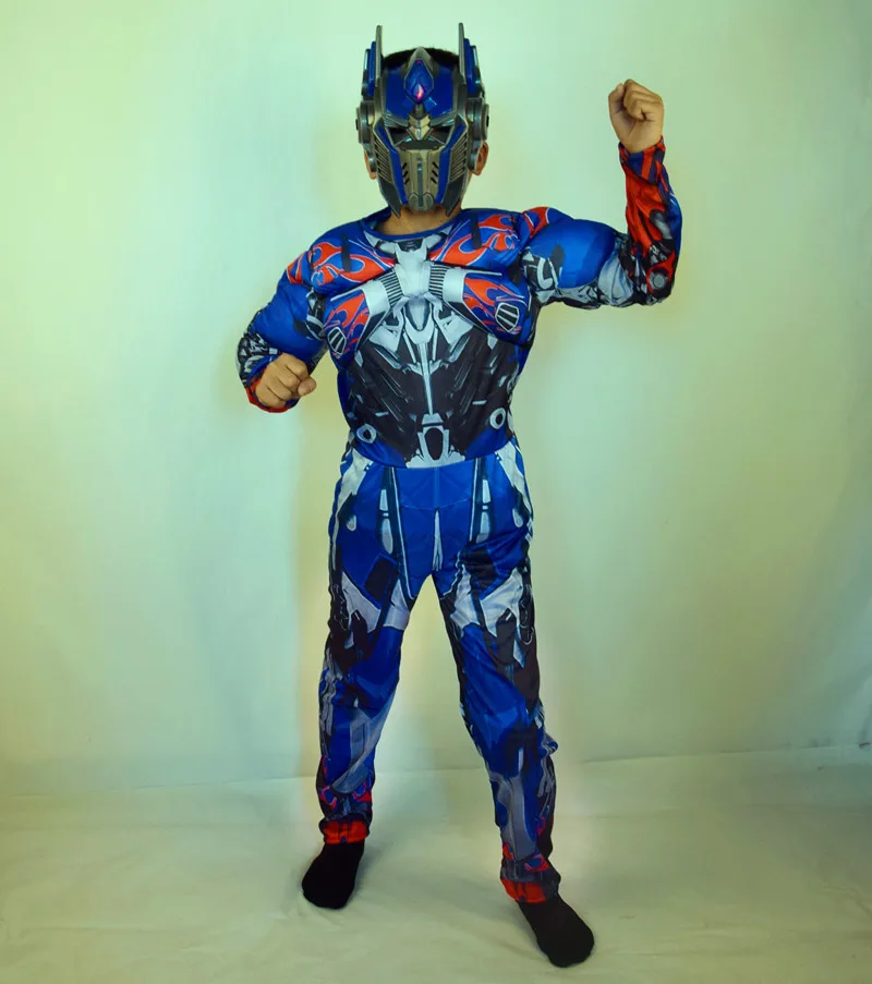 Kids Cosplay Transformers Costume+Mask Muscle Style Bumble Bee Optimus Prime COS