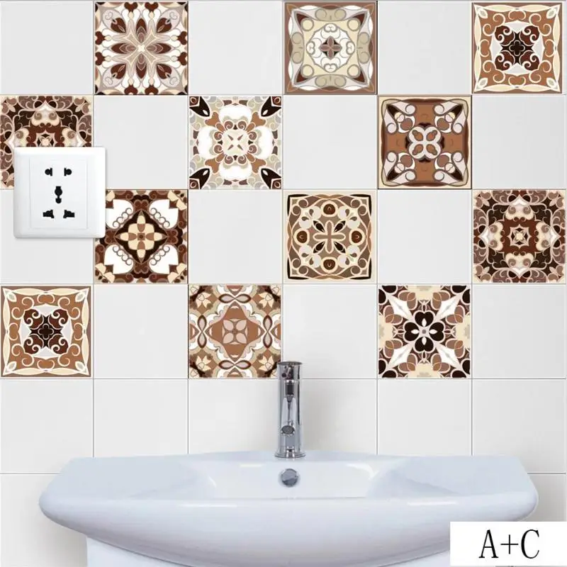 100x20cm Vintage European Style Wall Stickers Self-adhesive PVC Waterproof Tile Stickers For Bathroom Kitchen Wall Decor Sticker