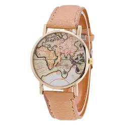 GEMIXI модные женские туфли часы мира географические карты Кожаный ремешок аналог кварцевые наручные часы достоинства Relojes Mujer Прямая