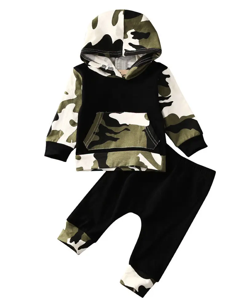 Pudcoco/комплект для мальчиков; От 0 до 3 лет США; повседневная одежда для малышей; топы с капюшоном для мальчиков; штаны; комплект одежды из 2 предметов - Цвет: Camouflage