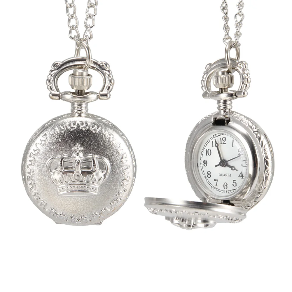 1pc Men Women Pocket Watch Crown Carved Pattern Case with Chain LXH