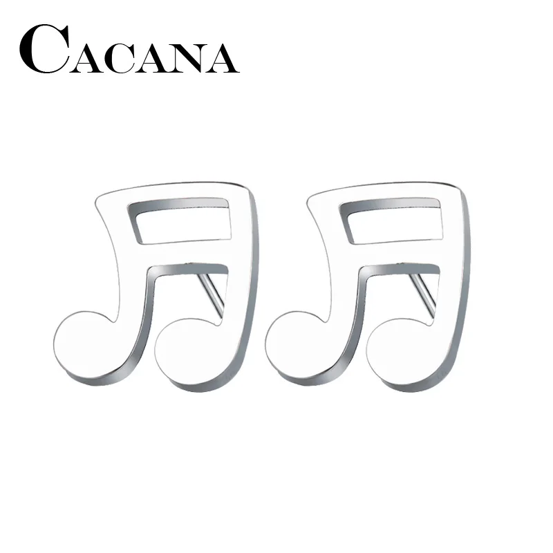 CACANA Stainless Steel Stud Earring For Women Man Musical Notes Gold And Silver Color Lover's Engagement Jewelry Drop Shipping