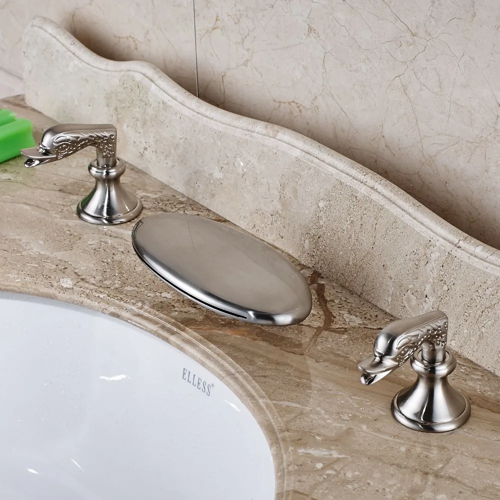 

Contemporary Waterfall Spout Nickel Brushed Bathroom Faucet Tub Mixer Tap