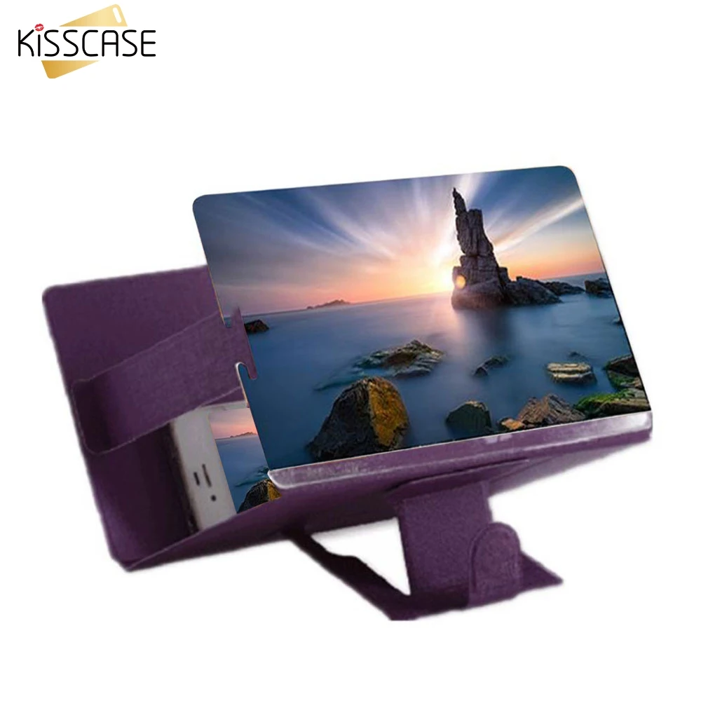 KISSCASE الهاتف شاشة المكبر الهاتف المحمول العارض حامل مكتبي مكبر للصوت قوس 3D HD فيلم فيديو حامل ل الهاتف المحمول