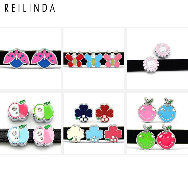 

Wholesale 10pcs/pack 8mm Lovely Cartoon Heart Charms Slide Charm Fit For Wristband Bracelet Key Chain Belt Pet Collar