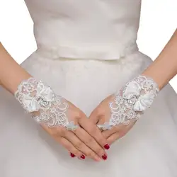 Летние свадебные платья перчатки Кружева Лук Короткие шнуровка галстук перчатки без пальцев свадебная одежда невесты Аксессуары