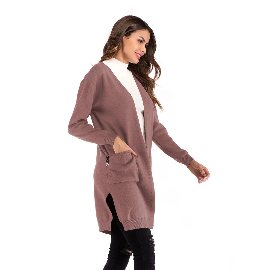 Gladiolus Long Style Autumn Sweater Women 2018 Long Sleeve Double Pockets Solid Casual Long Cardigan Women Knitted Jumper Coats (12)