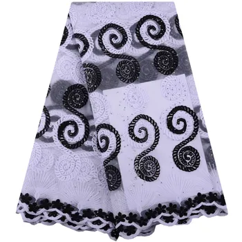 

New Design White+Black African Milk Silk Lace Fabric 2019 High Quality French Net Lace With Rhinestones For Evening Dress S1431