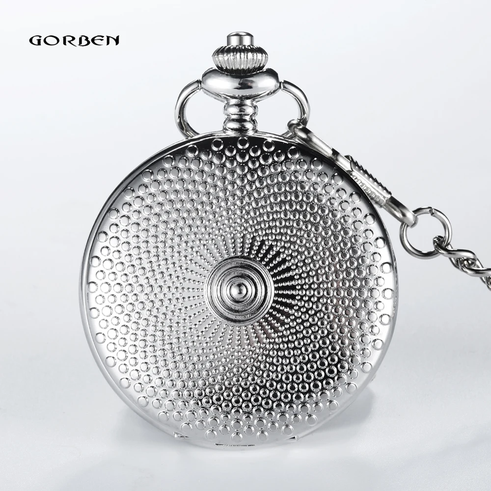 

2016 GORBEN Luxury Silver Dot Face Pocket Watch Men Roman Numerals Dial Retro Quartz Watch Women Relogio de bolso Best Gifts