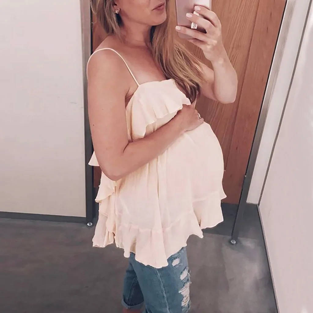 

Simple Solid Maternity Sleeveless Women T Shirt Female Ruffle Breastfeeding Pregnancy T Shirt Clothes ropa de maternidad 2019