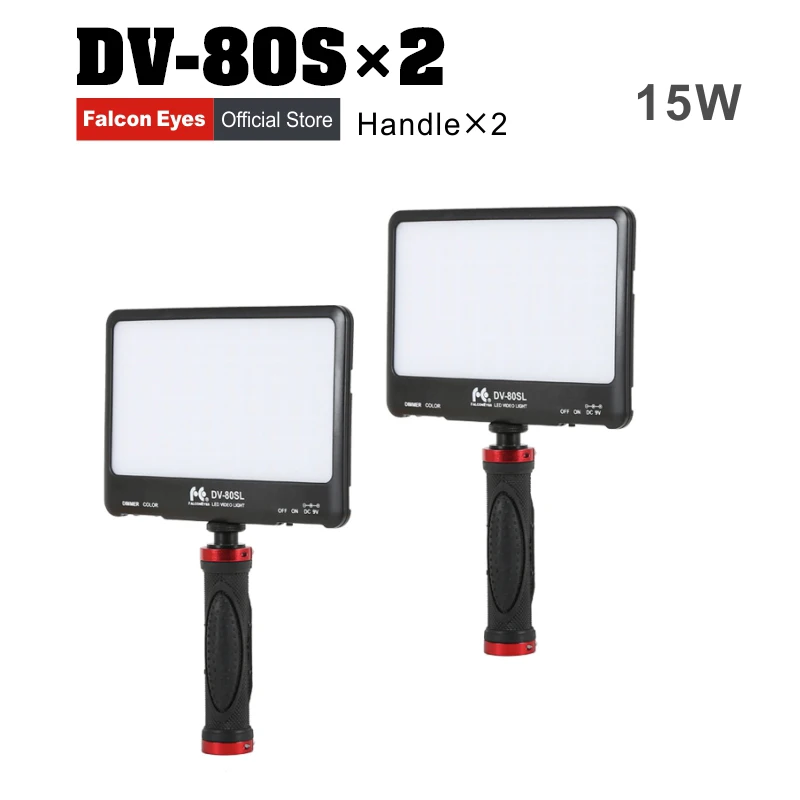 

FalconEyes 2pcs/lot 15W Portable Super Slim LED Fill LIGHT for camera or camcoder 80pcs LEDs with Handheld Holder DV-80SL Kit