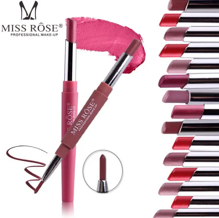 

8 Colors Rose Brand Lip Stick Color Cosmetics Wateproof Double Ended Long Lasting Nude Red Matte Miss Velvet Lipstick Pencil