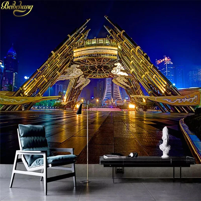 

beibehang lighter wallpaper Large living room TV backdrop silk cloth wallpapers murals modern city bridge mural wall paper roll