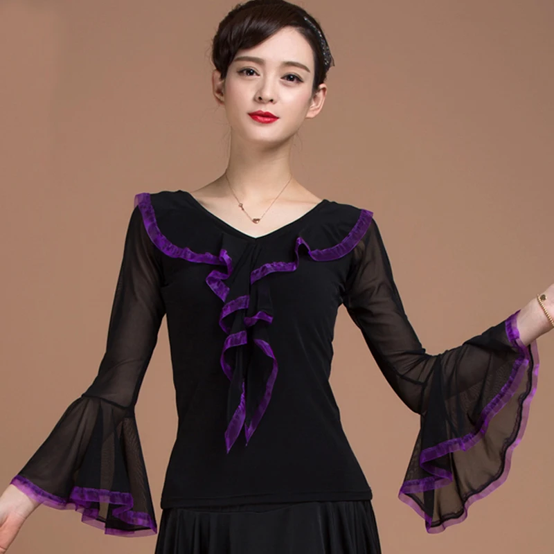 Ballroom Sexy modern Riffle long sleeve Latin dancing clothing top for women/female, fashion