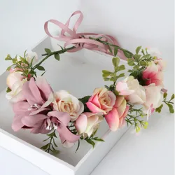 Handmade Rose Fashion Flower Wreath Crown Garland Halo for Wedding Travel Festivals Girl Rose Wreath Headpiece Decorations Handmade Rose Fashion Flower Wreath Crown Garland Halo for Wedding Travel Festivals Girl Rose Wreath Headpiece Decorations