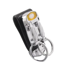 Black Wide Belt Loop Double Rings Metal Keychain Key Holder