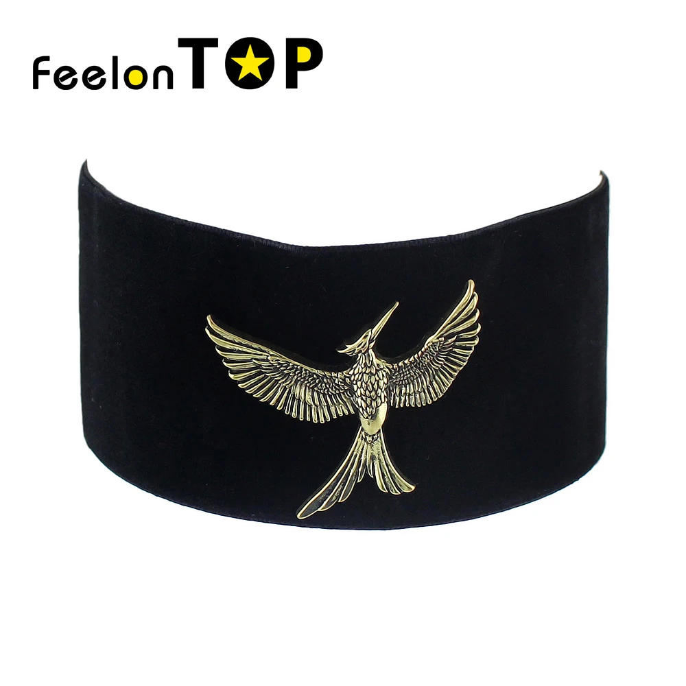 Hiphop/Rock Gothic Black Wide Velvet Choker Necklace Tattoos Statement With Antique Gold Color Eagle Bijuteria|necklace with|velvet choker