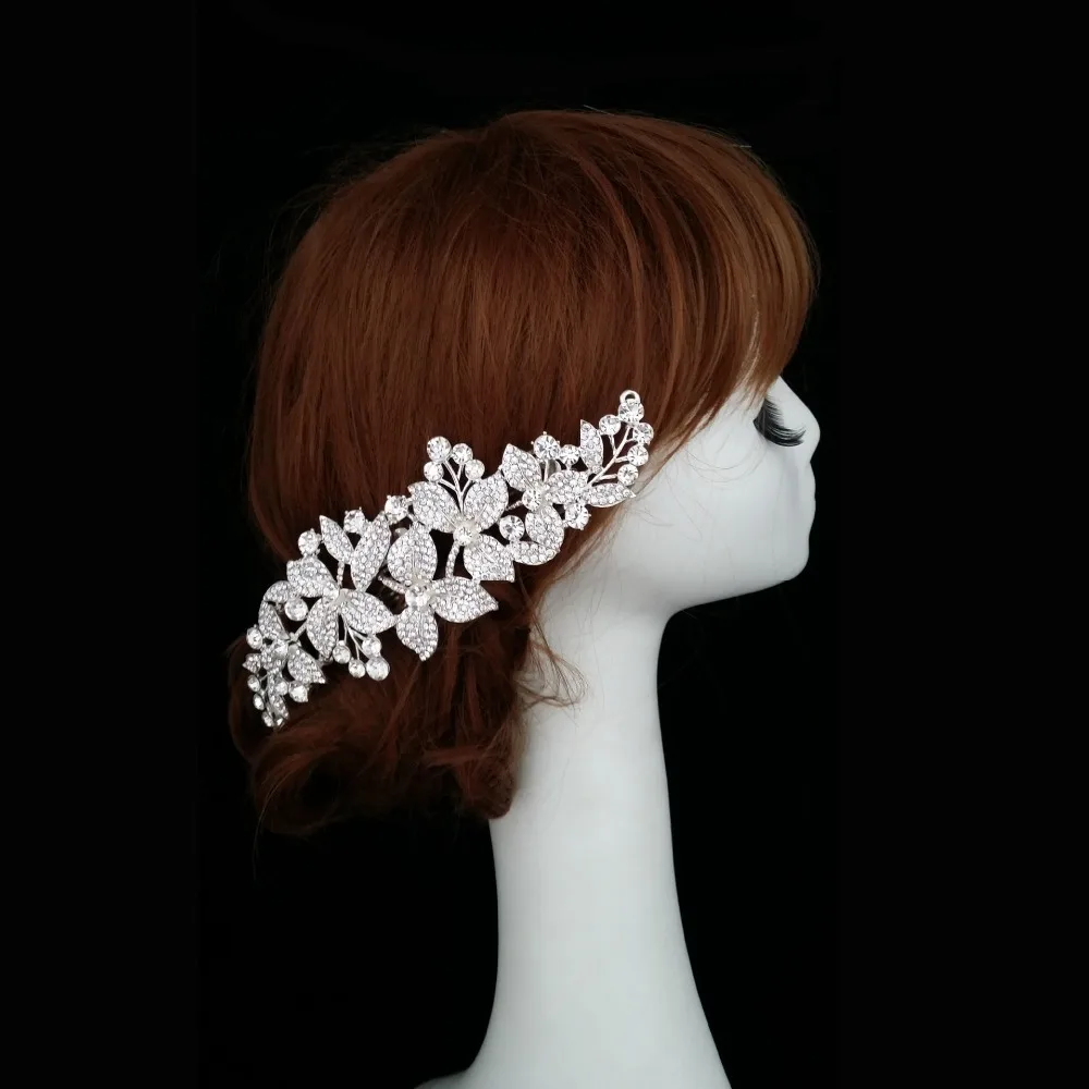 Luxury Crystal Bridal Hair Comb Clip Flower Rhinestone Hair Combs