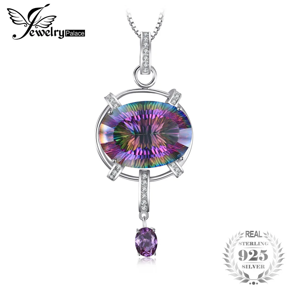 

HUGE Fashion Women 39ct Natural Amethysts Rainbow Fire Mystic Topazs Pendant Solid 925 Sterling Silver Gifts For Best Friends