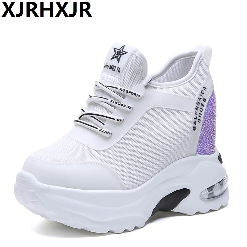 

New 2019 Fashion Spring Women Platform Casual Shoes Mesh Breathable Wedge Heels Shoes 9.5 CM Autumn Thick Sole Sneakers Woman