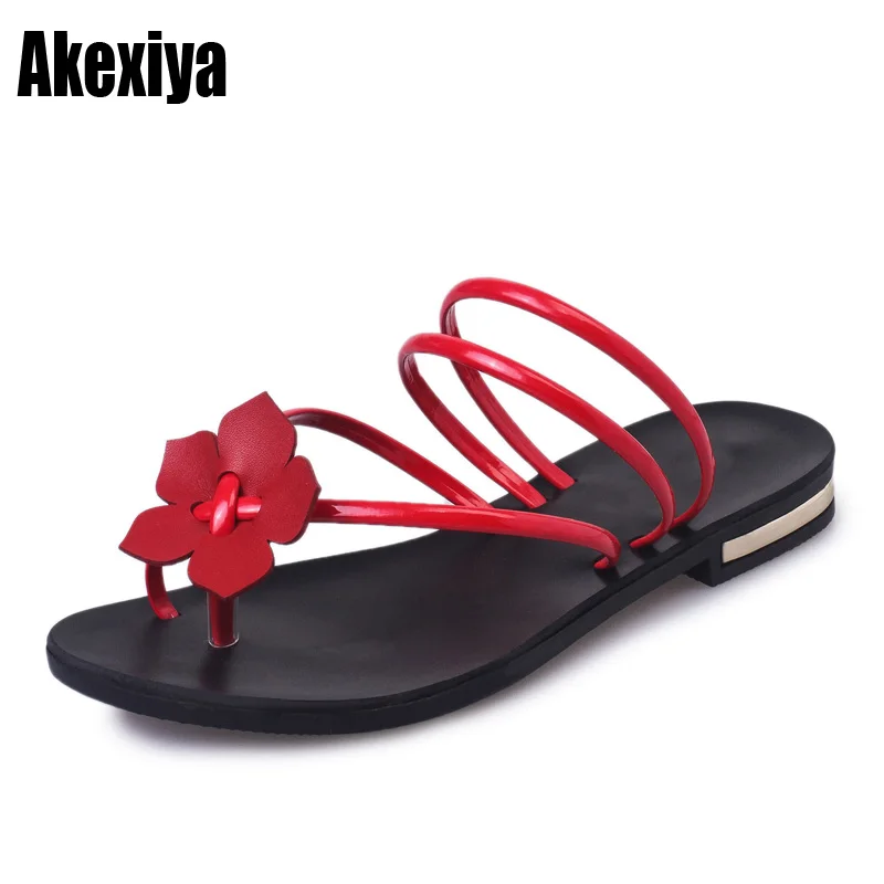 

2018 new Narrow Band Gladiator Sandals Women Bohemia Summer Flower Flat Flip Flops Women's Shoes Sweet Leisure Sandals T106