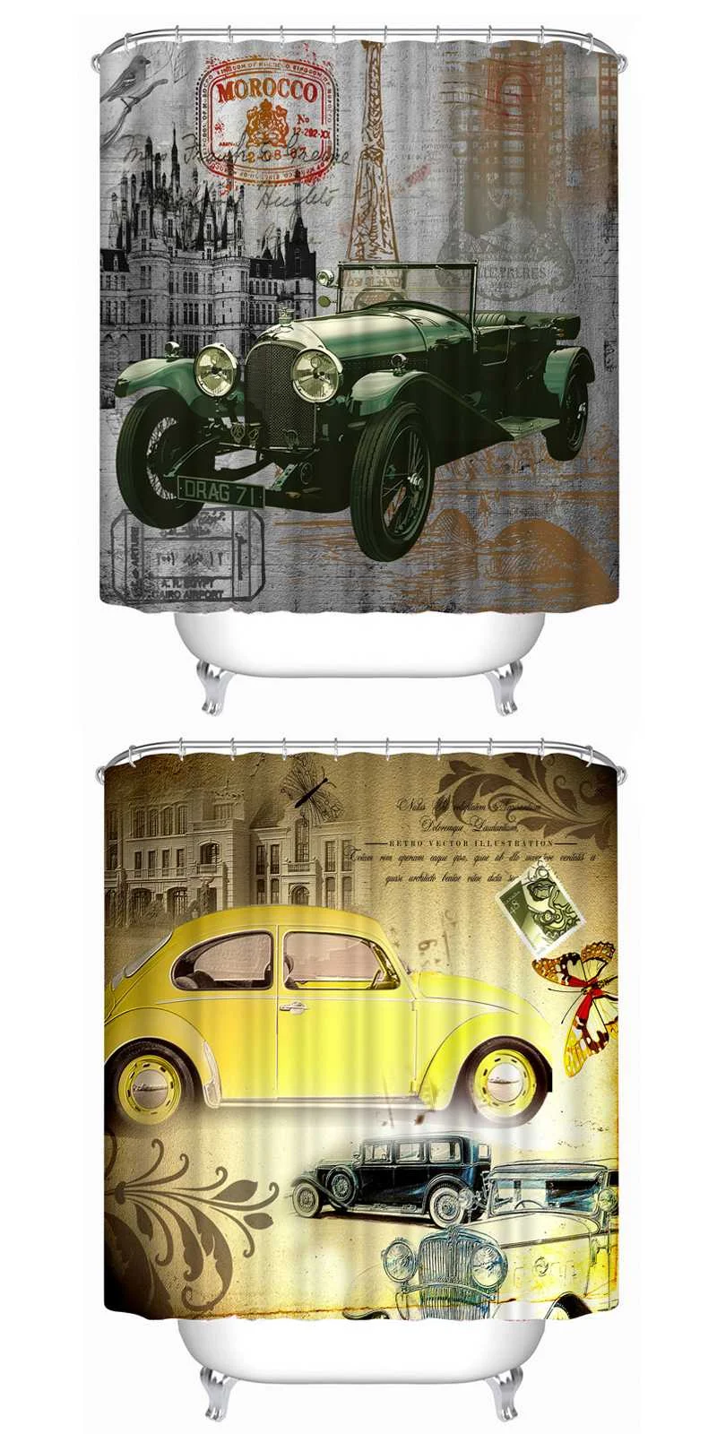 72x72 -Inch Completely Polyester Colormix Car Series Shower Curtains with 12 Rings