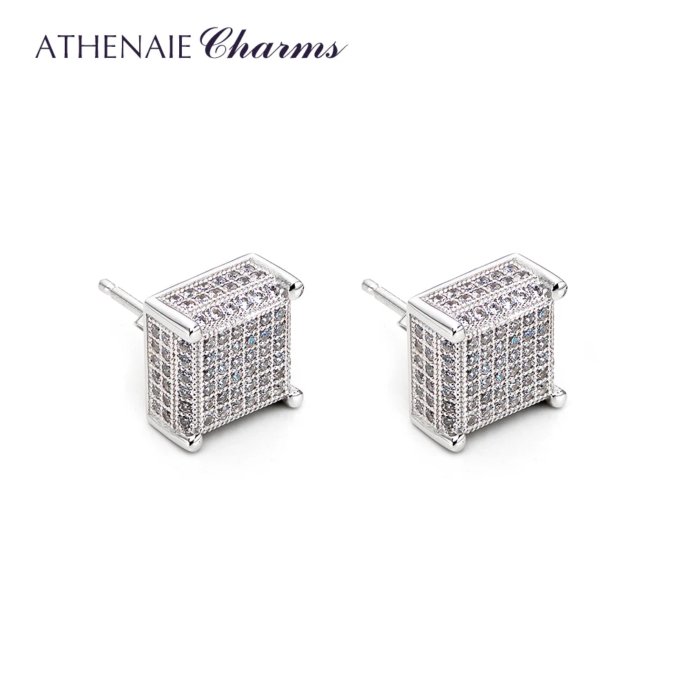 ATHENAIE 925 Серебряные вечные элегантные серьги-гвоздики для женщин блестящие прозрачные CZ квадратные серьги для женщин ювелирные изделия